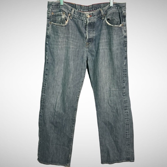 Vintage Lucky Brand Jeans Mens 38 Dungarees Made USA Distressed Button Fly - Picture 1 of 10